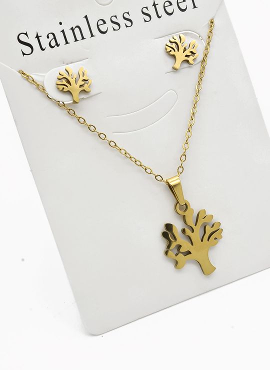 SET DE COLLAR, DIJE Y ARETES EN ACERO INOXIDABLE 316L