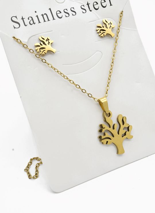 SET DE COLLAR, DIJE Y ARETES EN ACERO INOXIDABLE 316L