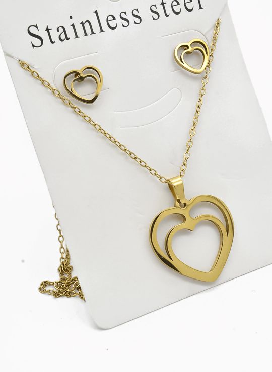 SET DE COLLAR, DIJE Y ARETES EN ACERO INOXIDABLE 316L