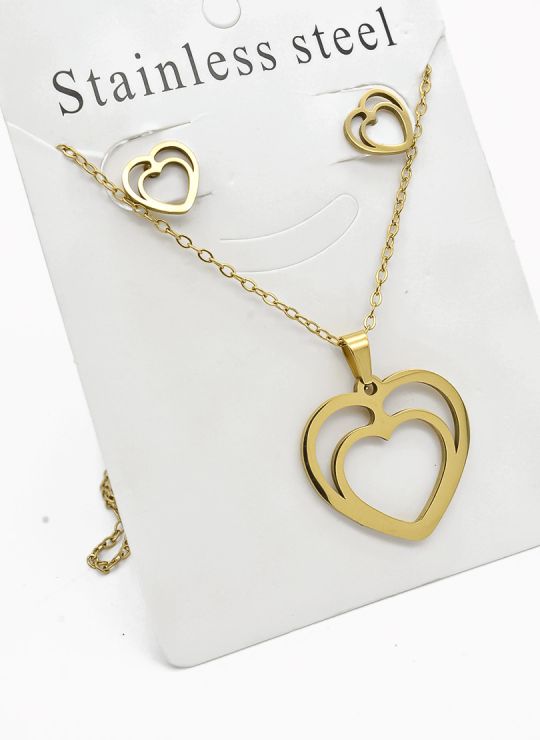 SET DE COLLAR, DIJE Y ARETES EN ACERO INOXIDABLE 316L