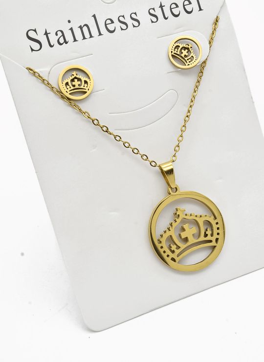 SET DE COLLAR, DIJE Y ARETES EN ACERO INOXIDABLE 316L