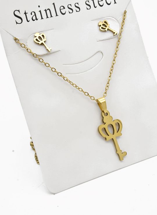 SET DE COLLAR, DIJE Y ARETES EN ACERO INOXIDABLE 316L