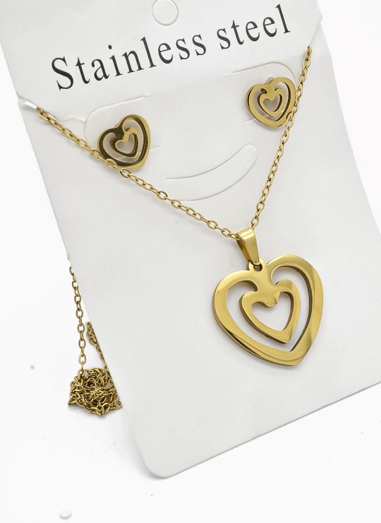 SET DE COLLAR, DIJE Y ARETES EN ACERO INOXIDABLE 316L