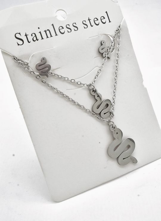 SET DE COLLAR, DIJE Y ARETES EN ACERO INOXIDABLE 316L
