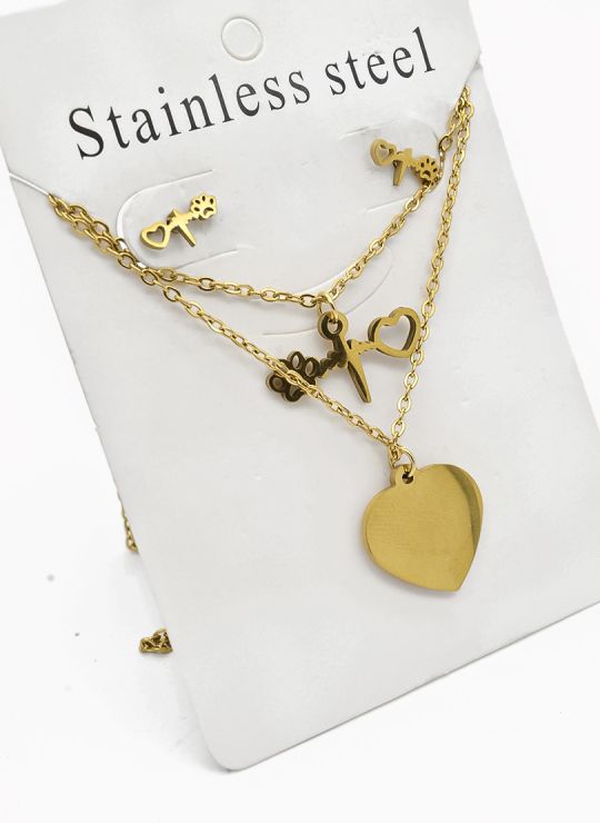 SET DE COLLAR, DIJE Y ARETES EN ACERO INOXIDABLE 316L