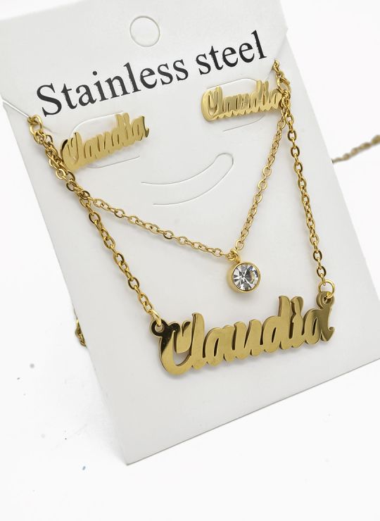 SET DE COLLAR, DIJE Y ARETES EN ACERO INOXIDABLE 316L