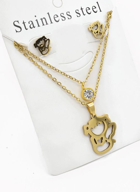 SET DE COLLAR, DIJE Y ARETES EN ACERO INOXIDABLE 316L