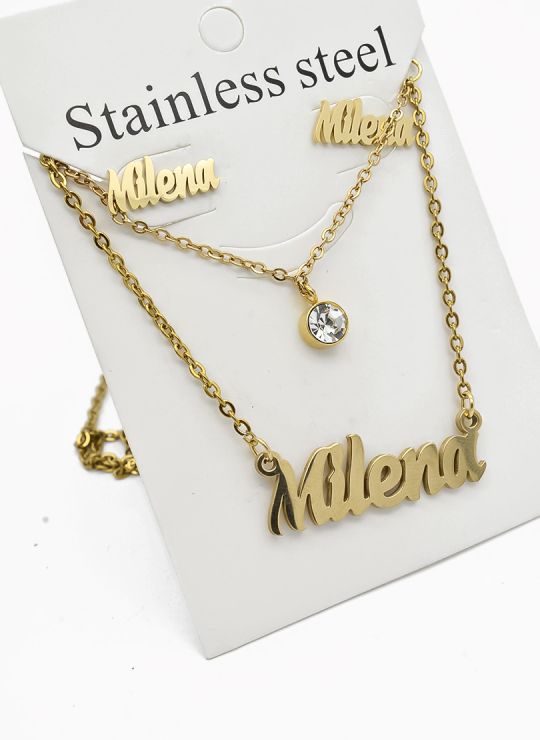 SET DE COLLAR, DIJE Y ARETES EN ACERO INOXIDABLE 316L