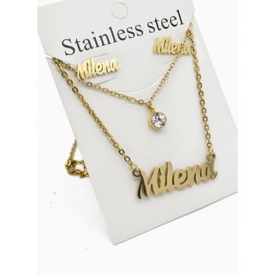 SET DE COLLAR, DIJE Y ARETES EN ACERO INOXIDABLE 316L