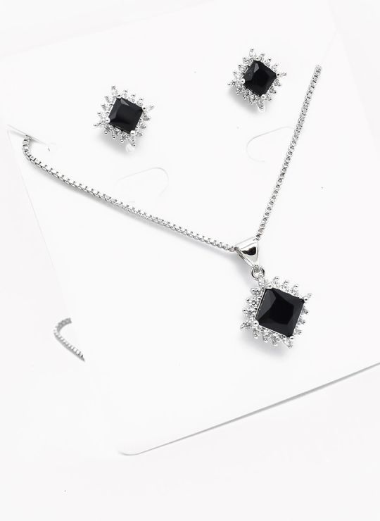 SET DE COLLAR Y DIJE EN RODIO CON MICROCIRCIONES / GARANTIA