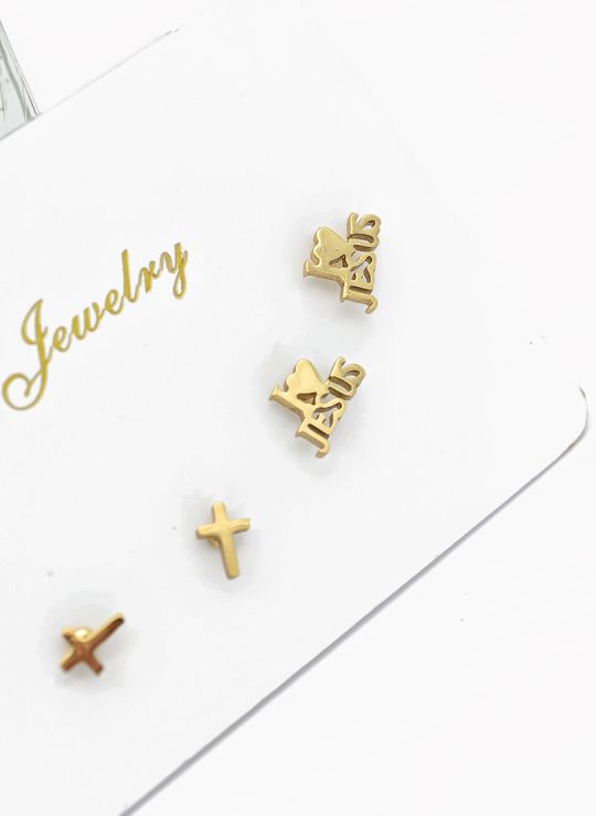 SET DE ARETES X 3 CRISTALES SURTIDO/ACERO INOXIDABLE
