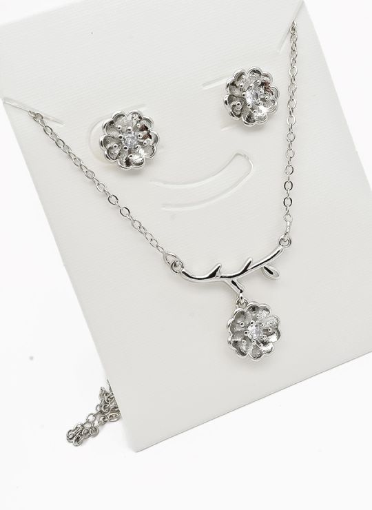 SET DE COLLAR Y DIJE EN RODIO CON MICROCIRCIONES / GARANTIA