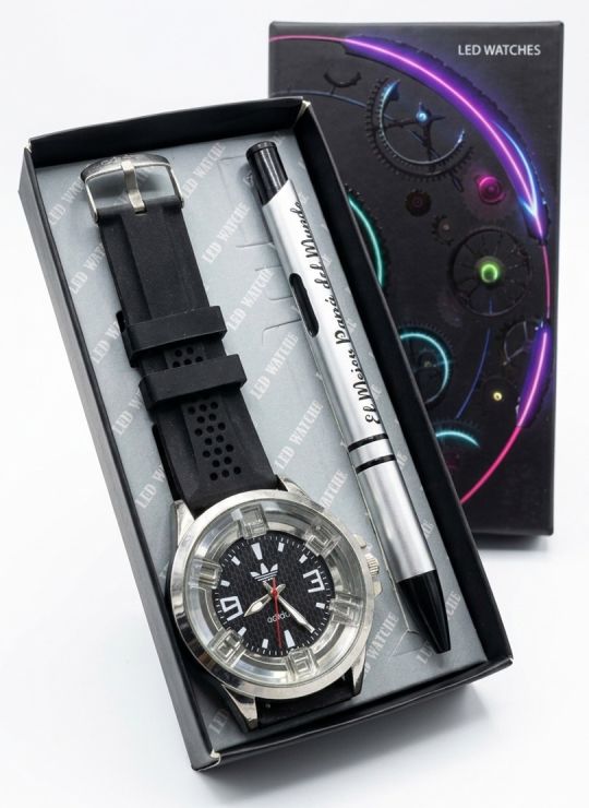 COMBO RELOJ CUERO CON BOLIGRAFO Y ESTUCHE ESPECIAL PREENTACION VIP