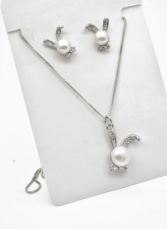 SET DE COLLAR Y DIJE EN RODIO CON MICROCIRCIONES / GARANTIA