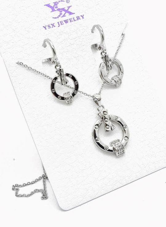 SET DE COLLAR Y DIJE EN RODIO CON MICROCIRCIONES / GARANTIA