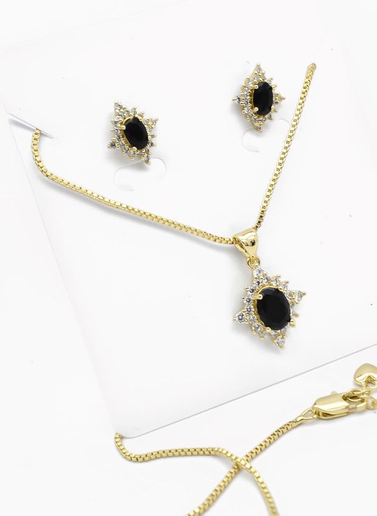 SET DE COLLAR Y DIJE EN RODIO CON MICROCIRCIONES / GARANTIA