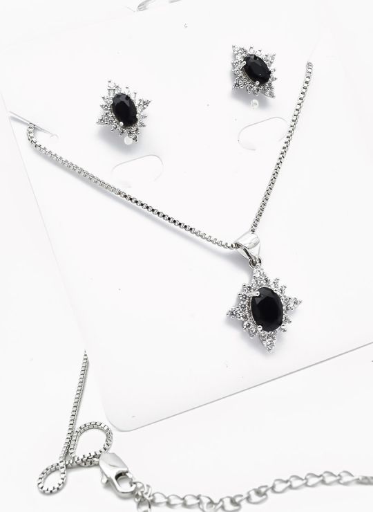 SET DE COLLAR Y DIJE EN RODIO CON MICROCIRCIONES / GARANTIA