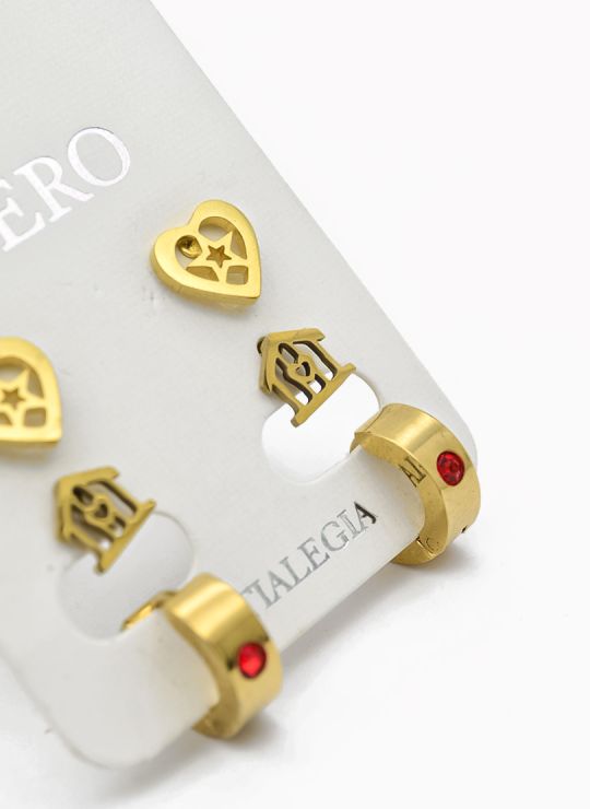 SET DE ARETES X 3 CRISTALES SURTIDO/ACERO INOXIDABLE