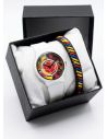SET RELOJ GOMA CABALLERO COLOMBIA CON PULSERA EN RODIO Y ESTUCHE DE LUJO