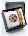 SET RELOJ GOMA CABALLERO COLOMBIA CON PULSERA EN RODIO Y ESTUCHE DE LUJO