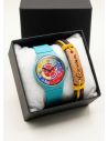 SET RELOJ GOMA CABALLERO COLOMBIA CON PULSERA EN RODIO Y ESTUCHE DE LUJO