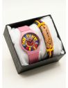 SET RELOJ GOMA CABALLERO COLOMBIA CON PULSERA EN RODIO Y ESTUCHE DE LUJO