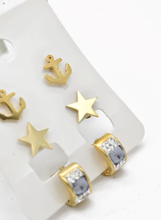 SET DE ARETES X 3 CRISTALES SURTIDO/ACERO INOXIDABLE