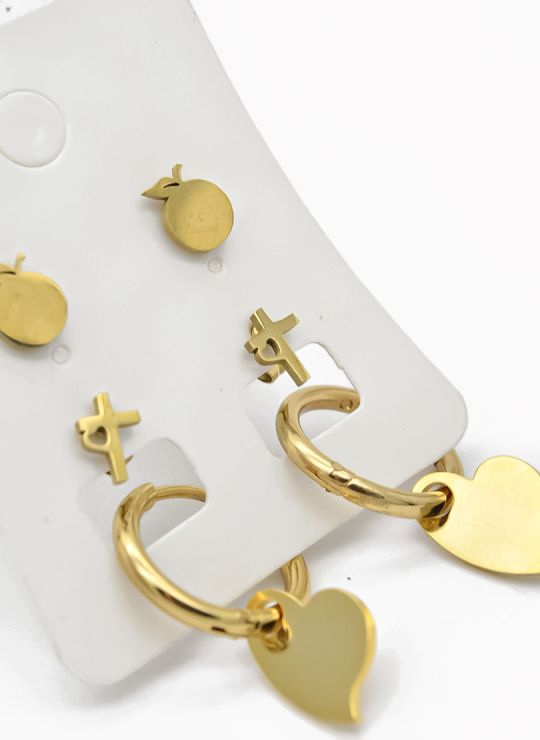 SET DE ARETES X 3 CRISTALES SURTIDO/ACERO INOXIDABLE