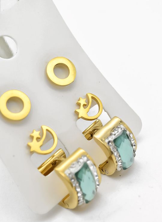 SET DE ARETES X 3 CRISTALES SURTIDO/ACERO INOXIDABLE