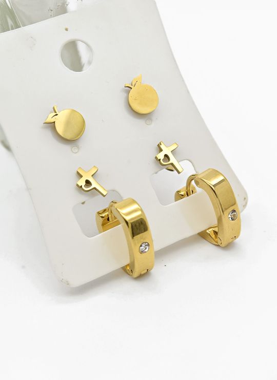 SET DE ARETES X 3 CRISTALES SURTIDO/ACERO INOXIDABLE