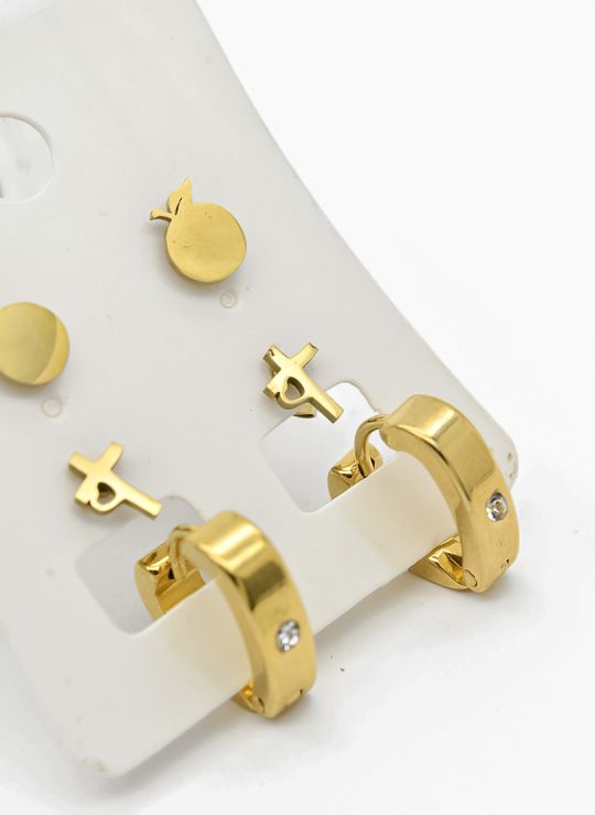 SET DE ARETES X 3 CRISTALES SURTIDO/ACERO INOXIDABLE