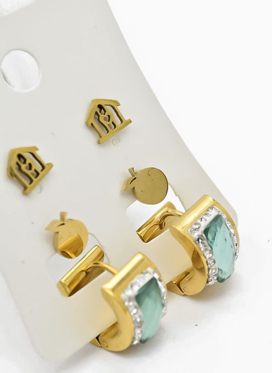 SET DE ARETES X 3 CRISTALES SURTIDO/ACERO INOXIDABLE