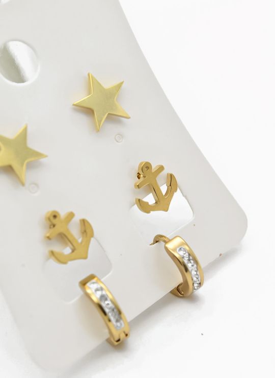 SET DE ARETES X 3 CRISTALES SURTIDO/ACERO INOXIDABLE