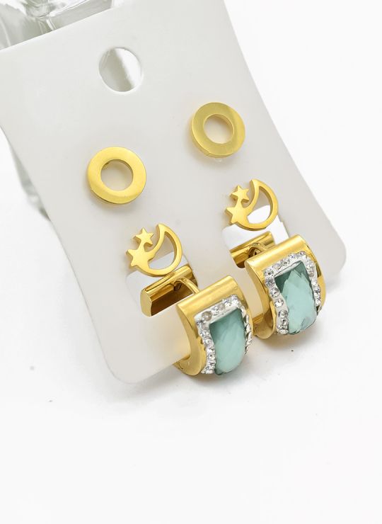 SET DE ARETES X 3 CRISTALES SURTIDO/ACERO INOXIDABLE