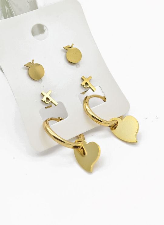 SET DE ARETES X 3 CRISTALES SURTIDO/ACERO INOXIDABLE
