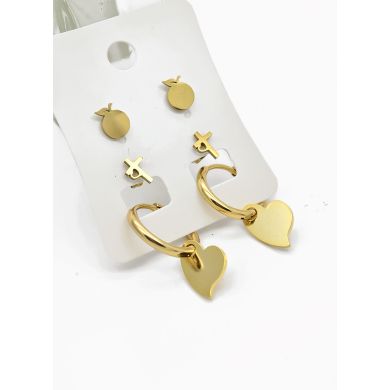 SET DE ARETES X 3 CRISTALES SURTIDO/ACERO INOXIDABLE