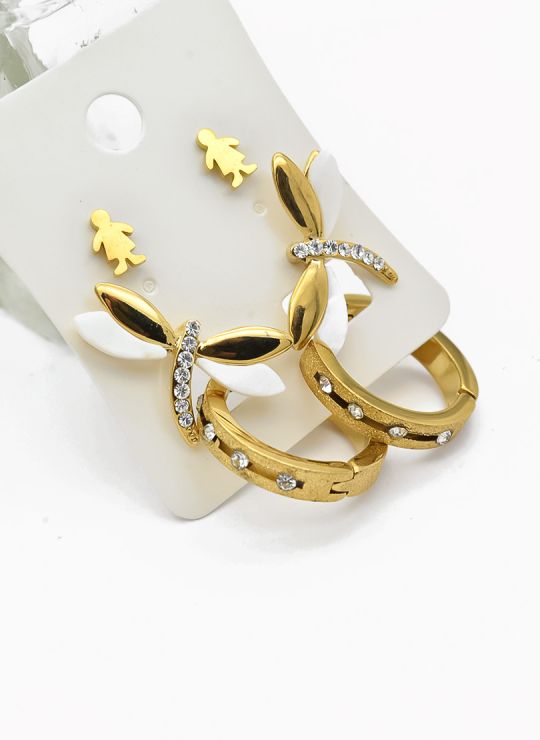 SET DE ARETES X 3 CRISTALES SURTIDO/ACERO INOXIDABLE