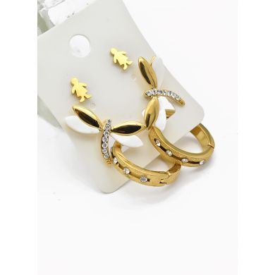 SET DE ARETES X 3 CRISTALES SURTIDO/ACERO INOXIDABLE