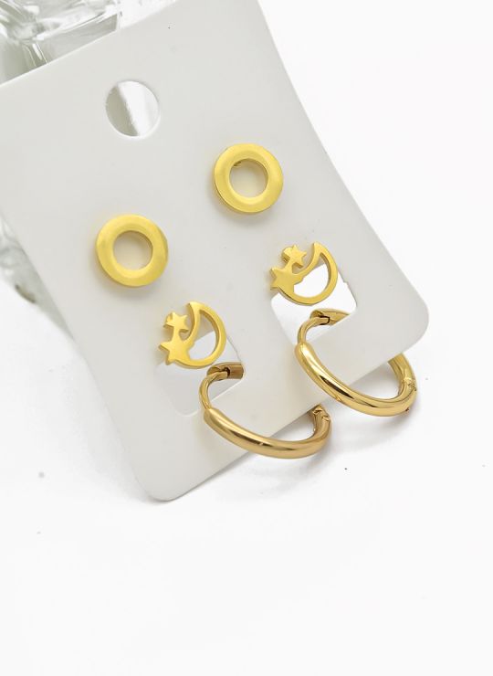 SET DE ARETES X 3 CRISTALES SURTIDO/ACERO INOXIDABLE