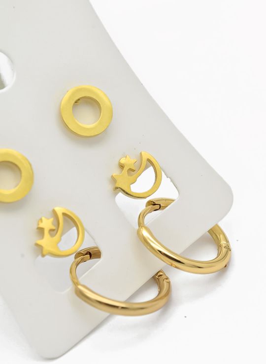 SET DE ARETES X 3 CRISTALES SURTIDO/ACERO INOXIDABLE
