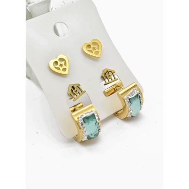 SET DE ARETES X 3 CRISTALES SURTIDO/ACERO INOXIDABLE