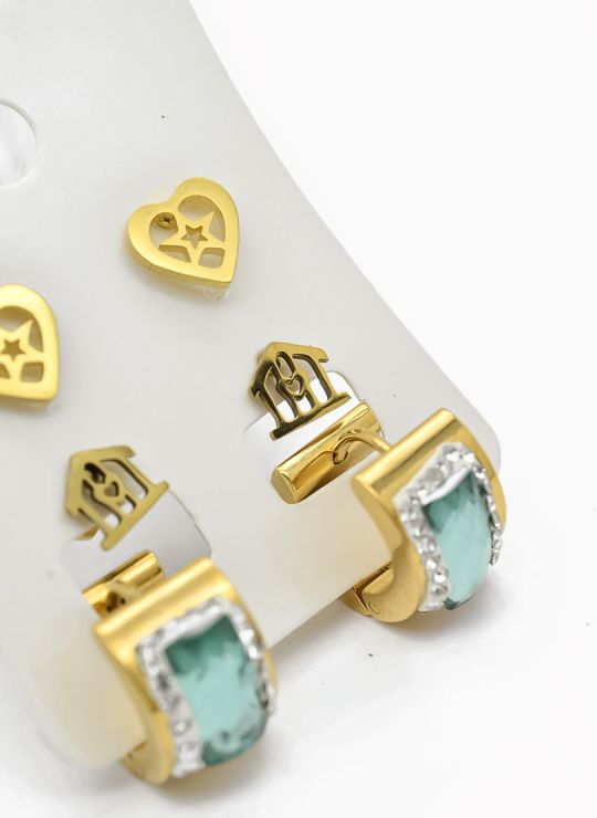 SET DE ARETES X 3 CRISTALES SURTIDO/ACERO INOXIDABLE