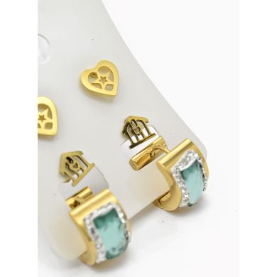 SET DE ARETES X 3 CRISTALES SURTIDO/ACERO INOXIDABLE