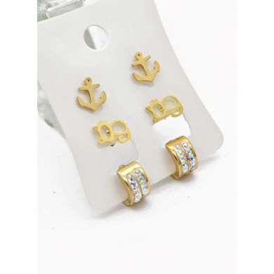 SET DE ARETES X 3 CRISTALES SURTIDO/ACERO INOXIDABLE
