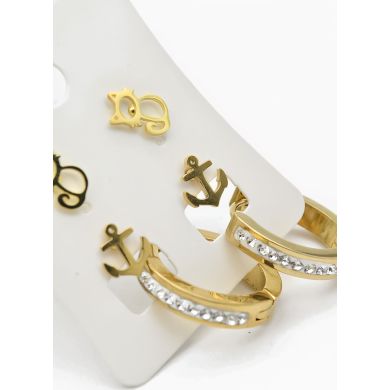 SET DE ARETES X 3 CRISTALES SURTIDO/ACERO INOXIDABLE
