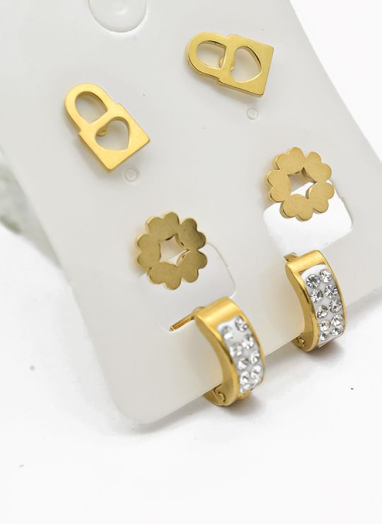 SET DE ARETES X 3 CRISTALES SURTIDO/ACERO INOXIDABLE