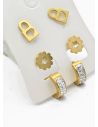 SET DE ARETES X 3 CRISTALES SURTIDO/ACERO INOXIDABLE