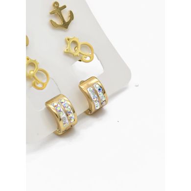 SET DE ARETES X 3 CRISTALES SURTIDO/ACERO INOXIDABLE