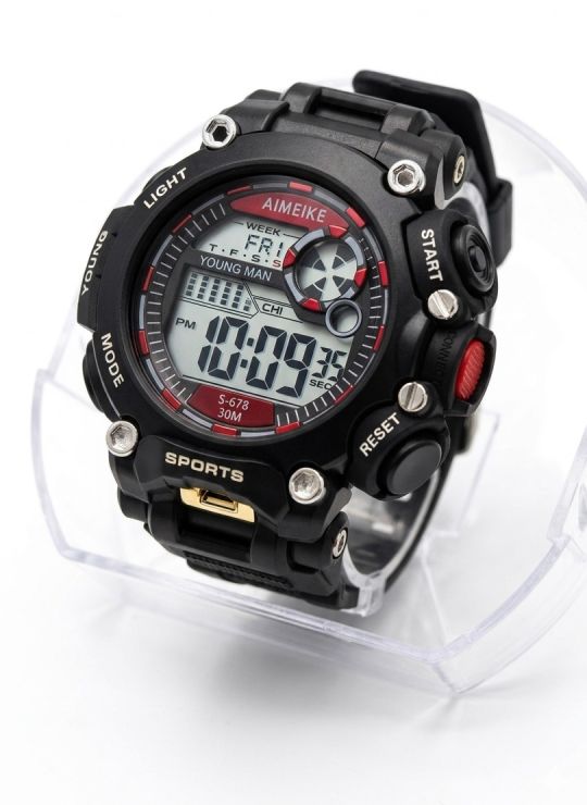 RELOJ DIGITAL SUMERGIBLE 3 MTS CON LUZ, CALENDARIO, CRONOMETRO ESTUCHE PULSO EN GOMA- GARANTIA DE 3 MESES