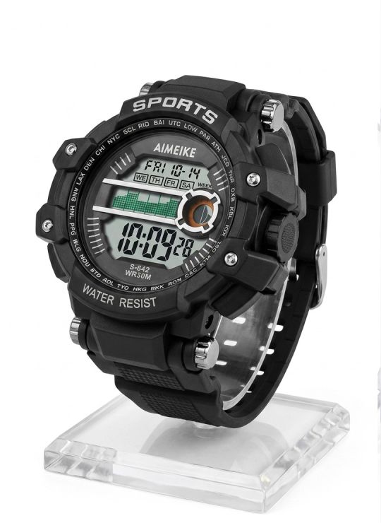 RELOJ DIGITAL SUMERGIBLE 3 MTS CON LUZ, CALENDARIO, CRONOMETRO ESTUCHE PULSO EN GOMA- GARANTIA DE 3 MESES